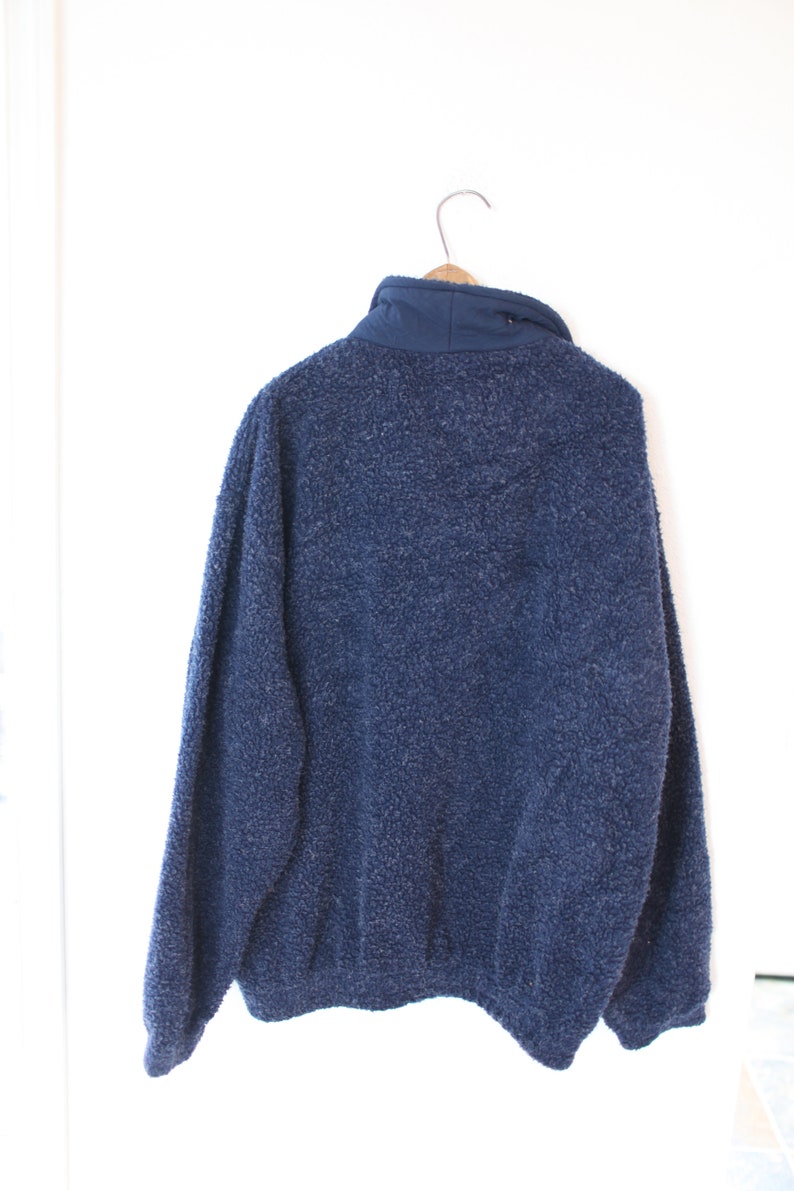 vintage navy blue puffy sherpa like fleece jacket coat LONDON england
