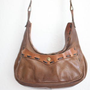 vintage 70s western tan  leather shoulder bag purse
