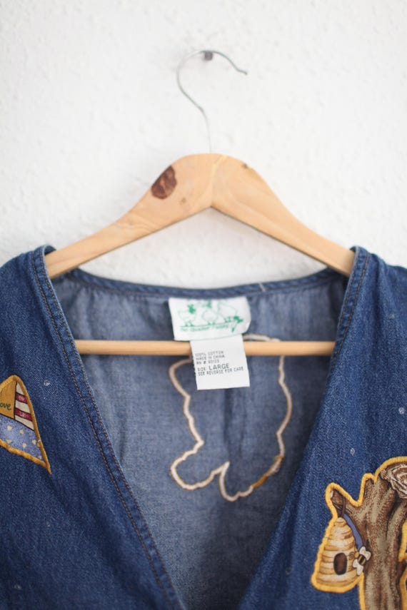 vintage 90s honey bear embroidered blue jean denim  vest L  #0340 View 4