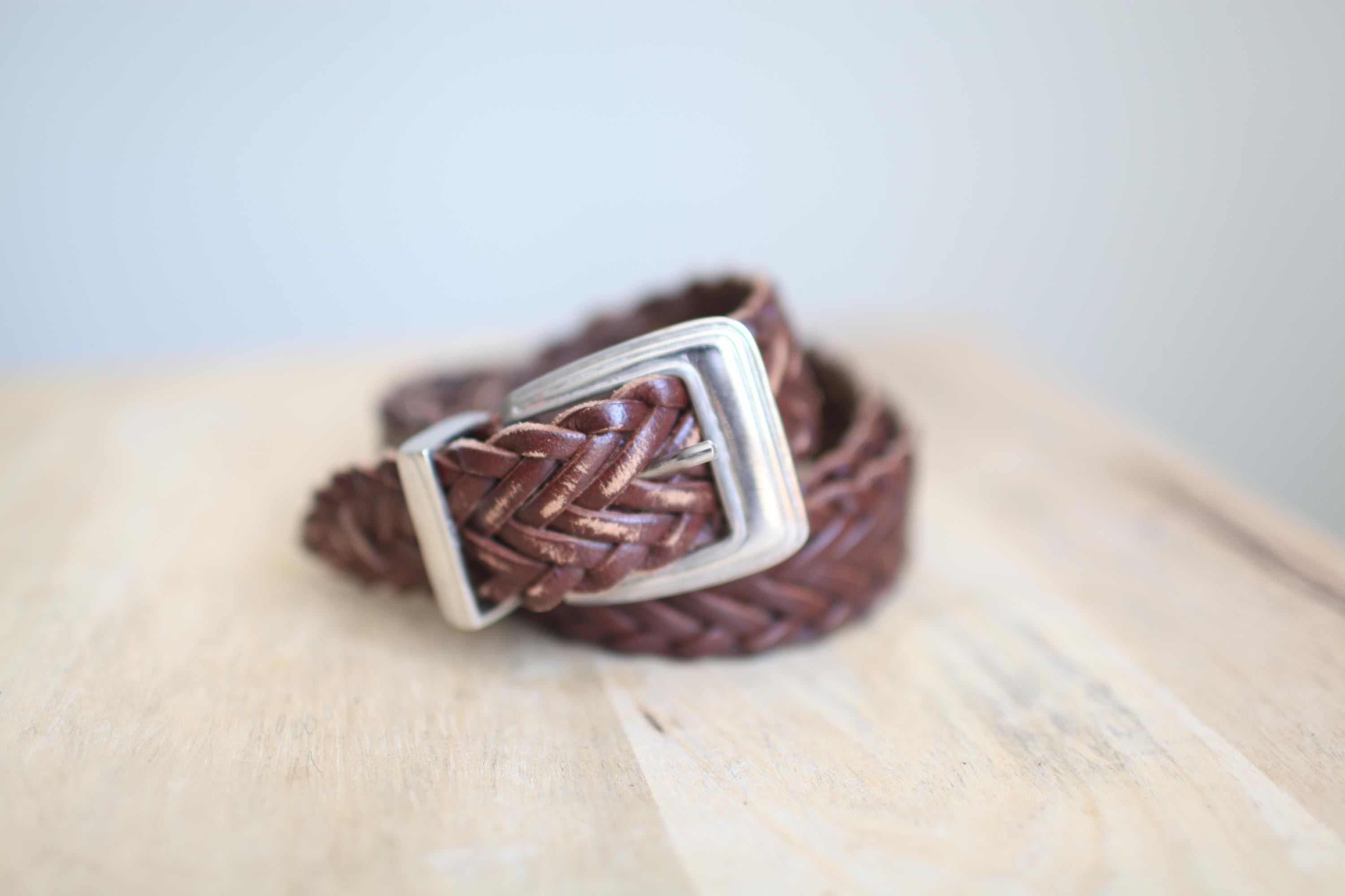 Vintage 90s Belt Leather Braided Tie Ornate Silver Buckle Brown 49\'L Bolero Vintage 90s Woven Braided Brown Leather Belt Silver Buckle  main image 2