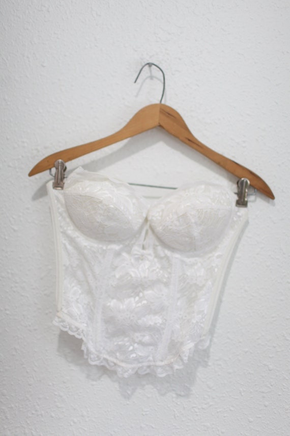 vintage 80s white lace corsette camisole bralette… - image 1