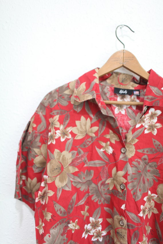 vintage  80s red Hawaiian floral boxy oversized b… - image 2