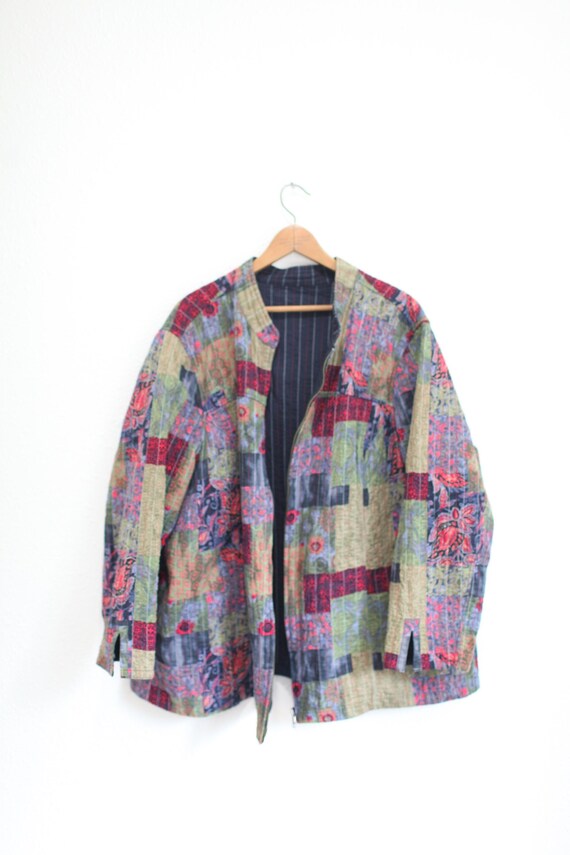 vintage  blue  floral batik patchwork oversized ja