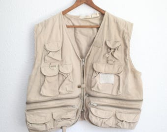 vintage 90s tan fishing hiking festival vest XXL #0639