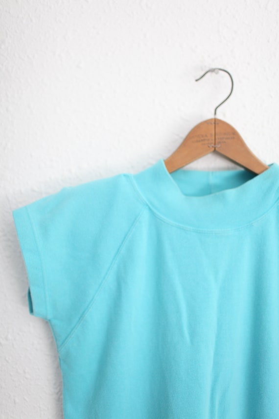 vintage 80s turquoise boxy jersey t shirt dress #… - image 4