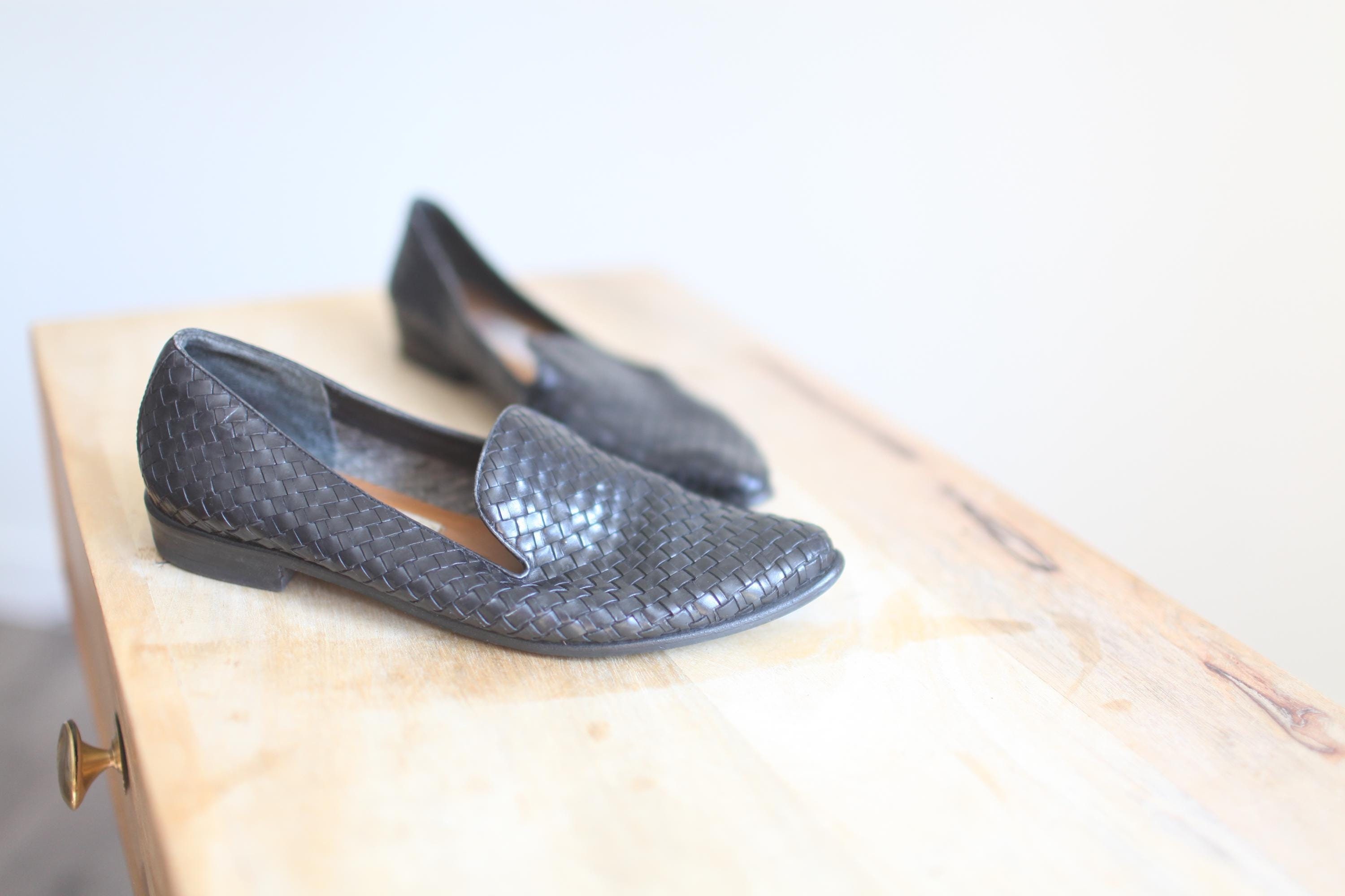 NWT Vintage Black Woven Leather Slip-On Loafers Men main image 3