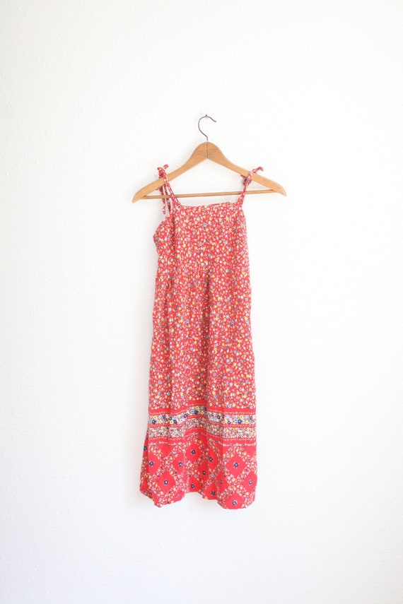 vintage 80s red liberty floral smocked summer sun 