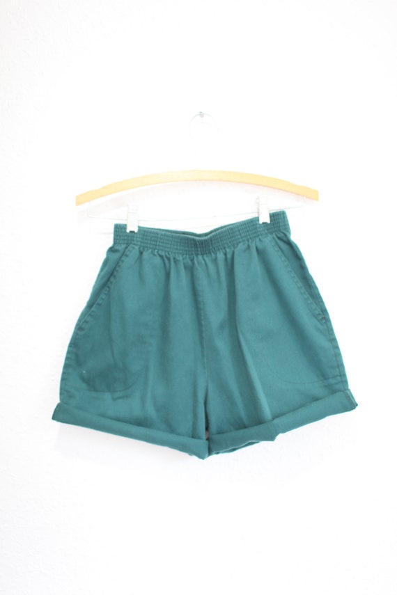 vintage 80s forest green baggy cuffed shorts w/poc