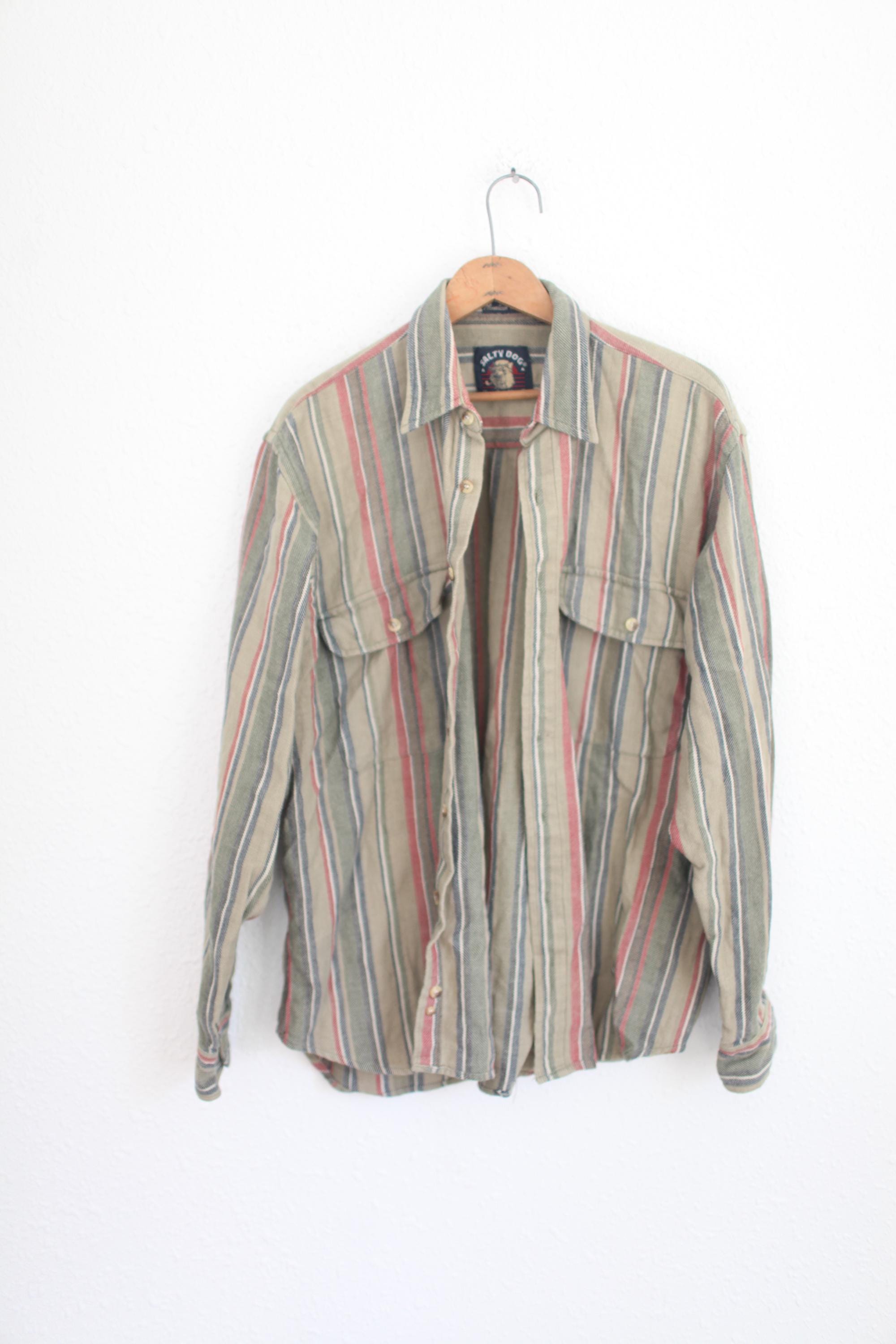人気沸騰ブラドン 90s Vintage Green Etsy - #0587 Shirt up Button Flannel Striped トップス