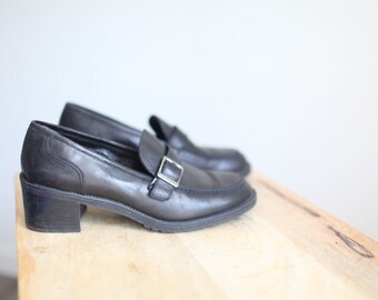 vintage 90s bass black leather chunky loafers 10