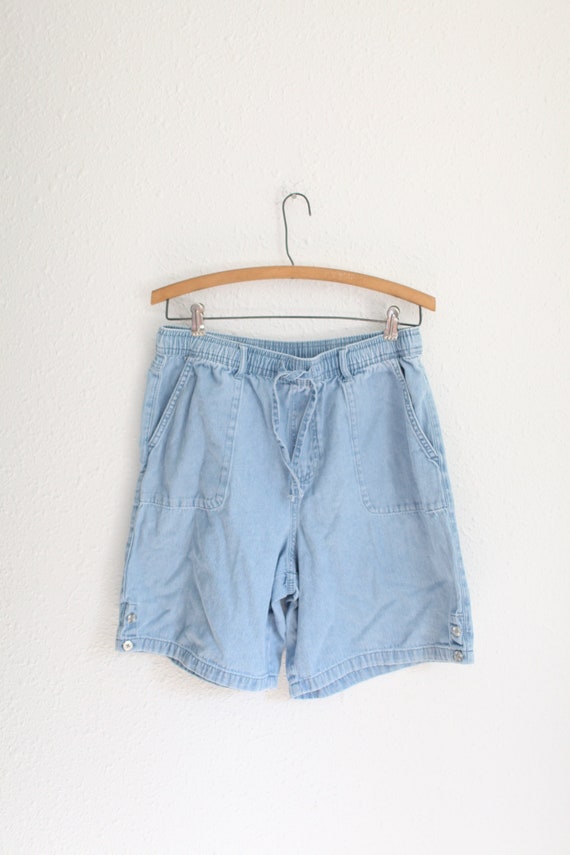 vintage 90s drawstring chambray denim jean shorts… - image 1