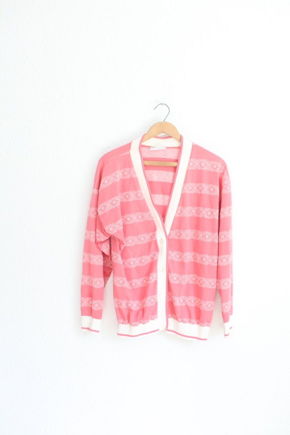 vintage 80s pink cream oversized cardigan top #032