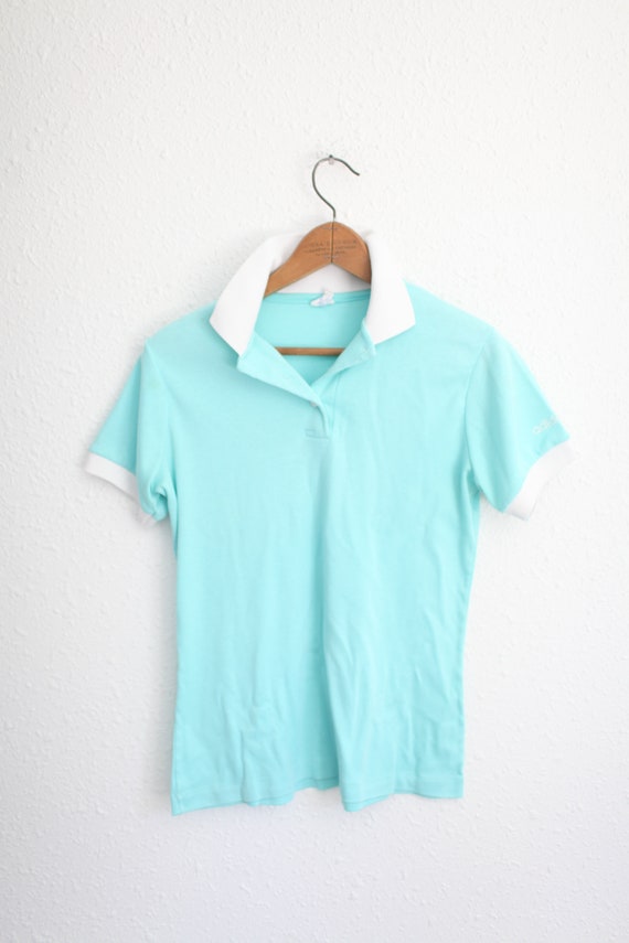 vintage 80's adidas seafoam green & white  polo sh