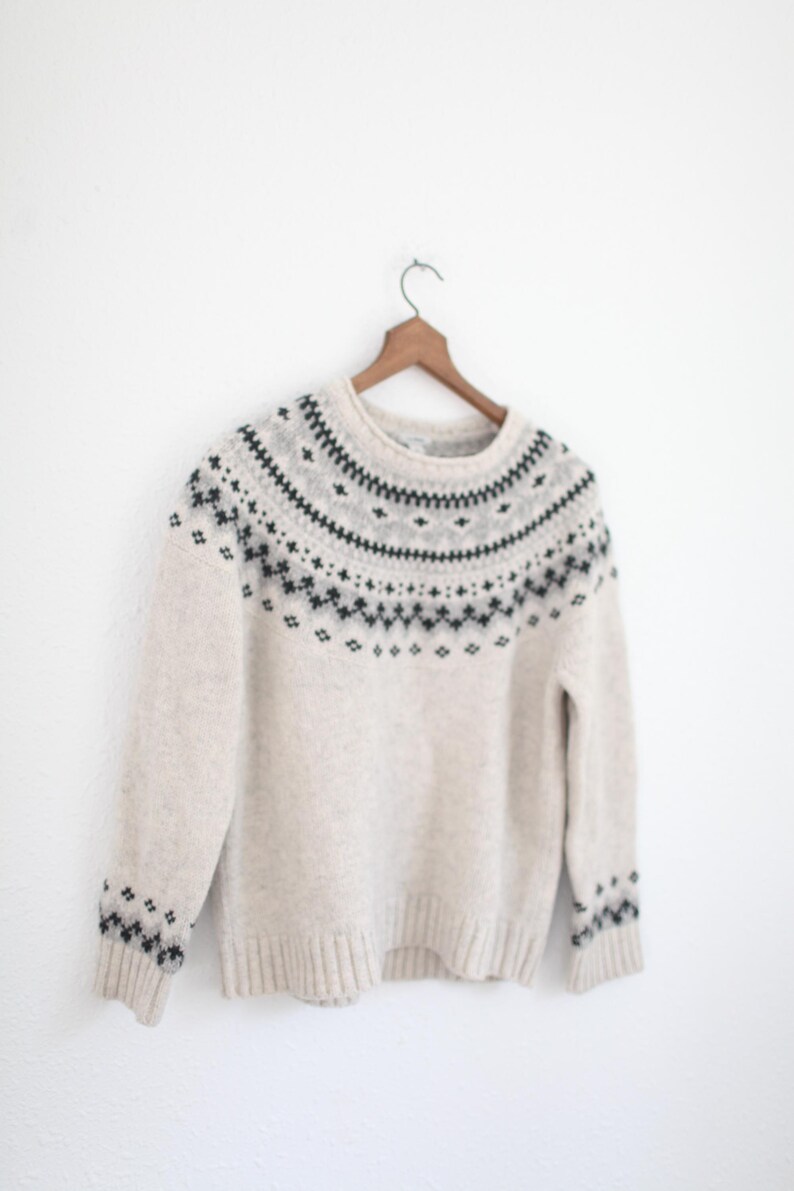 Vintage Ll Bean Gray & Cream Nordic Lambs Wool Knit Sweater 0621 Etsy