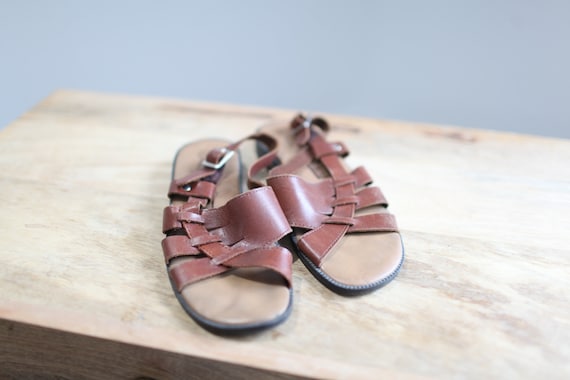 vintage 90s woven brown leather strappy sandals w… - image 5