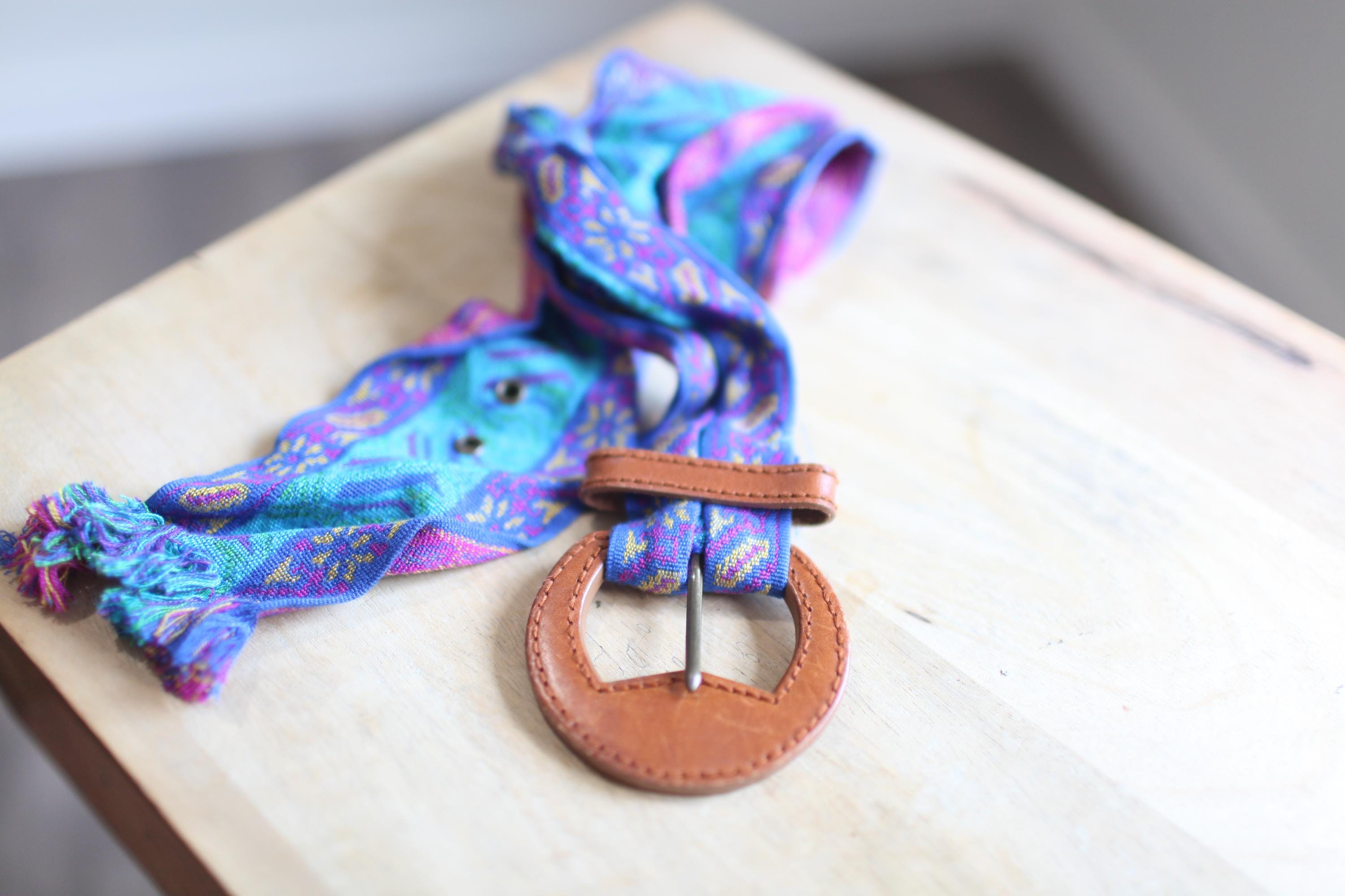 Vintage Turquoise Bohemian Wide Belt Tan Leather Buckle - Etsy display picture 1