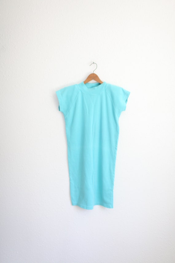 vintage 80s turquoise boxy jersey t shirt dress #… - image 6