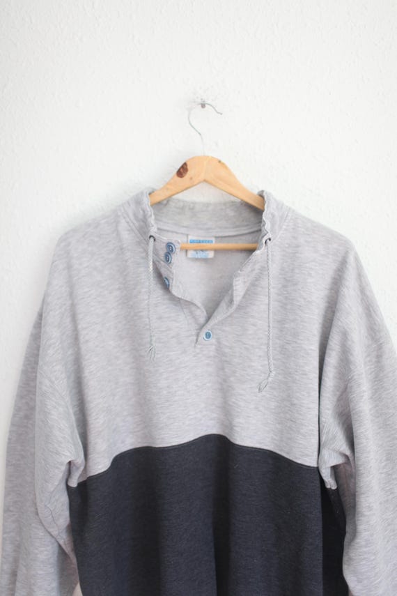 vintage 90s navy bleu &  gray  oversized pullover sweatshirt XL  #0345 View 2