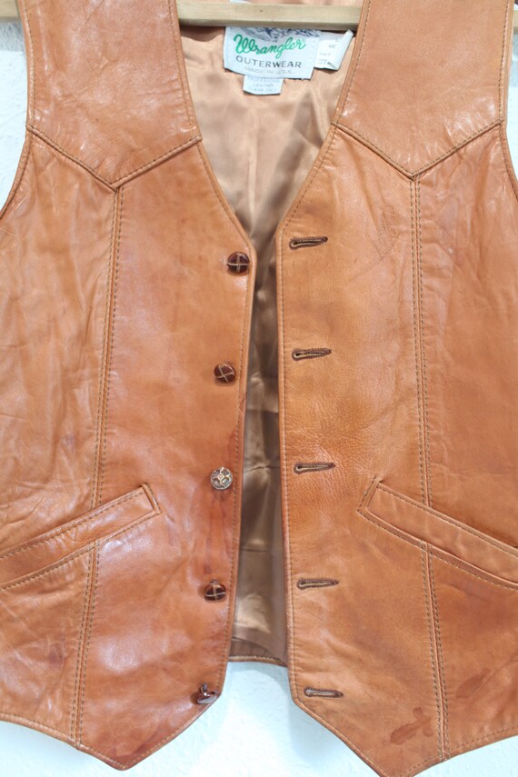 vintage 70s wrangler tan leather  vest  #0401 - image 5