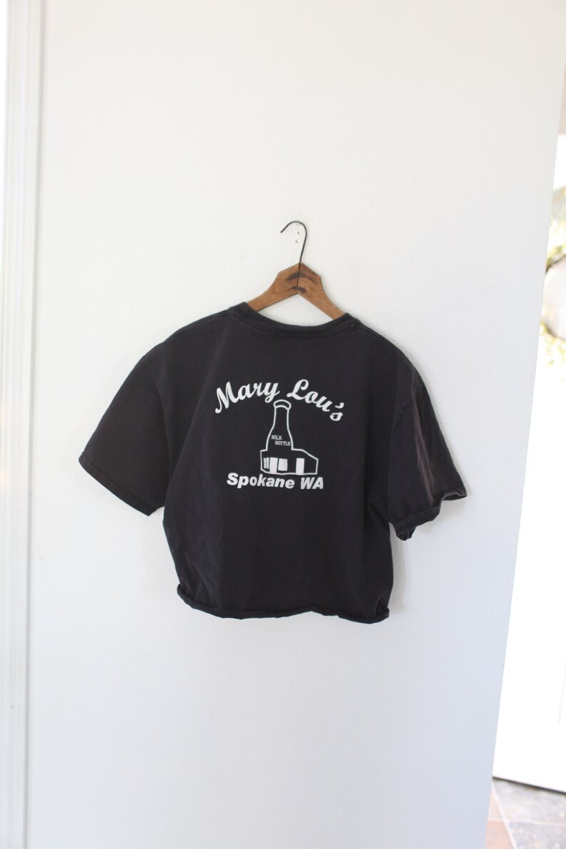 vintage mary lous ice cream spokane distressed faded black cropped top t shirt #186