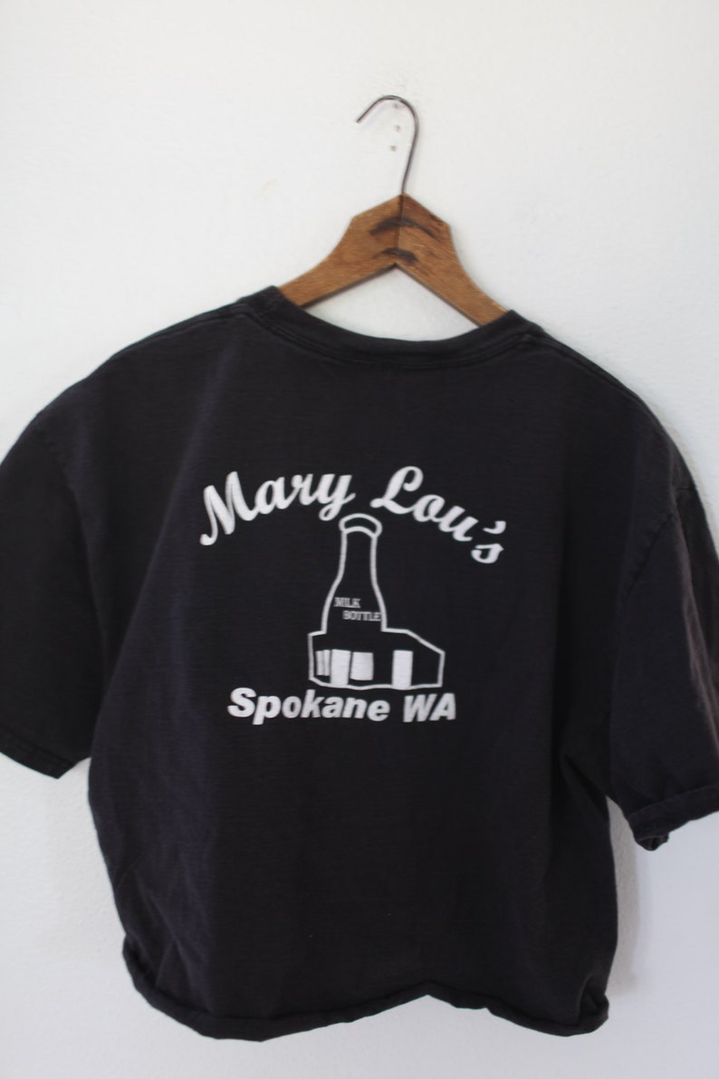 vintage mary lous ice cream spokane distressed faded black cropped top t shirt #186