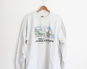 vintage 1999 coeur d'alene marathon gray long sleeve gray t shirt #0771