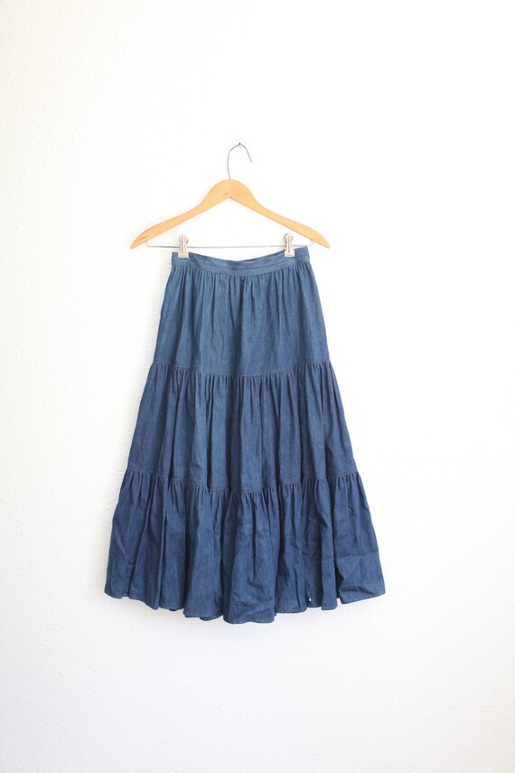 vintage 80s blue denim jean ruffled western skirt… - image 6