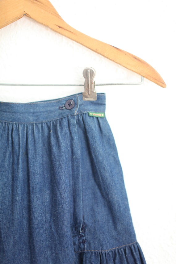 vintage 80s blue denim jean ruffled western skirt… - image 5