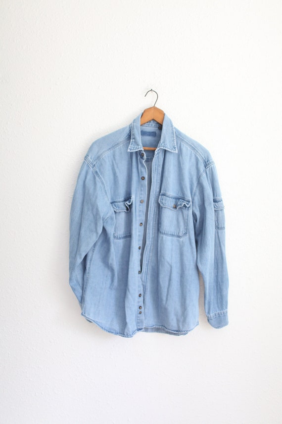 vintage 90s  blue chambray denim oversized shirt #