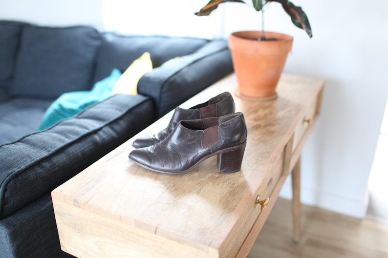 vintage brown leather slip on oxford ankle boots womens 8