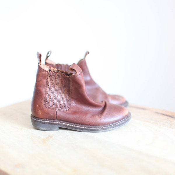 vintage tan brown leather chelsea  ankle boots  kids 11