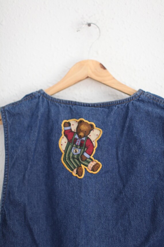 vintage 90s honey bear embroidered blue jean denim  vest L  #0340 View 5