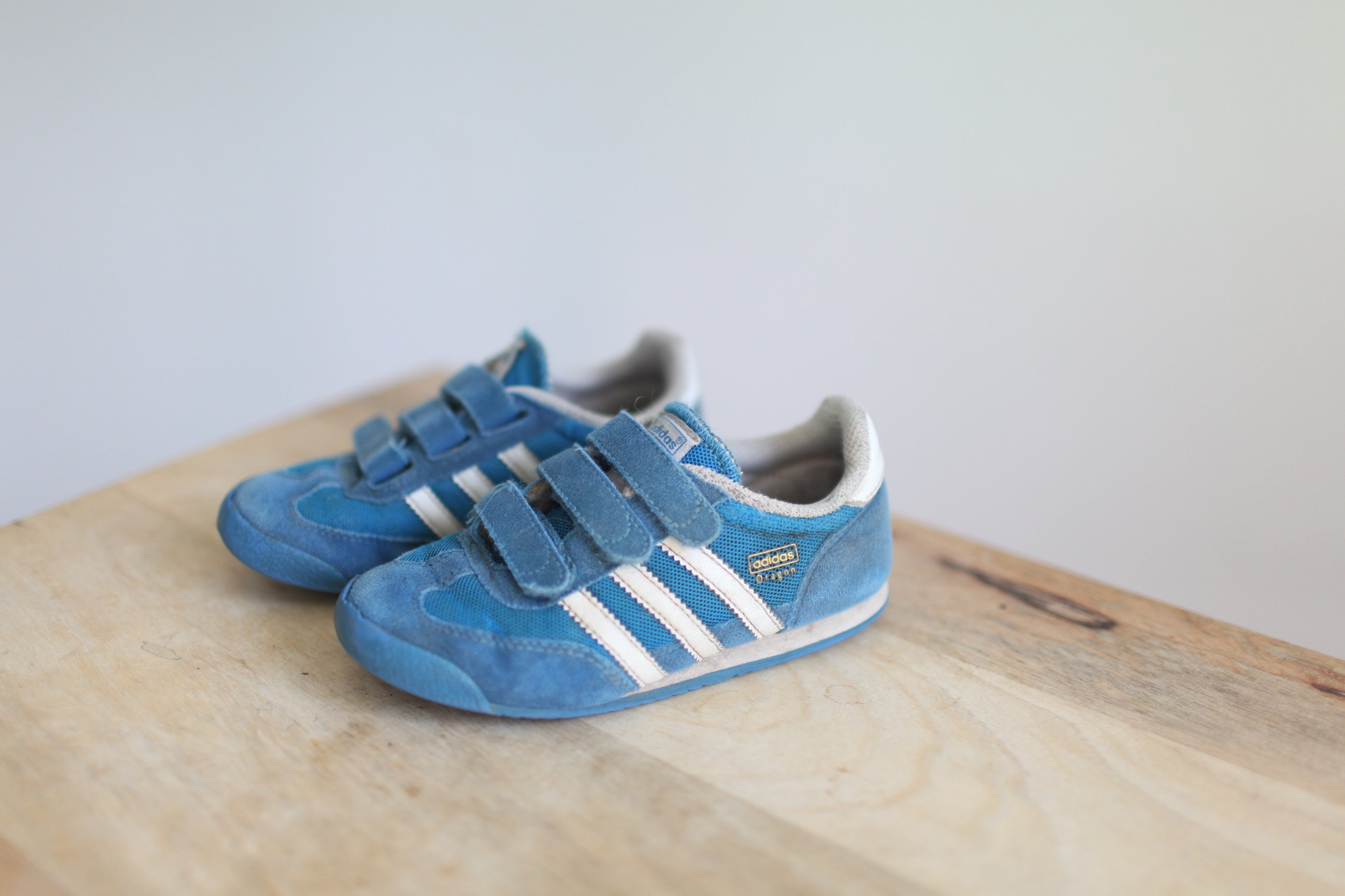 Vintage Adidas Dragon Blue White Leather Kids Velcro Sneakers 12 - Etsy