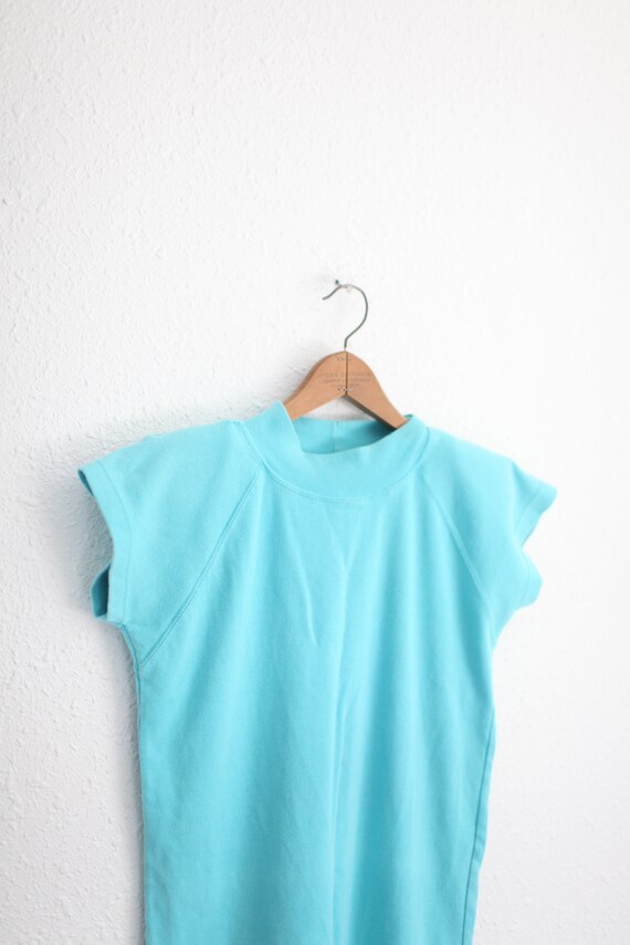 vintage 80s turquoise boxy jersey t shirt dress #… - image 2