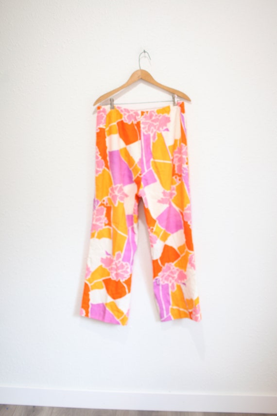 vintage 60s pink & orange retro print wide pants … - image 3