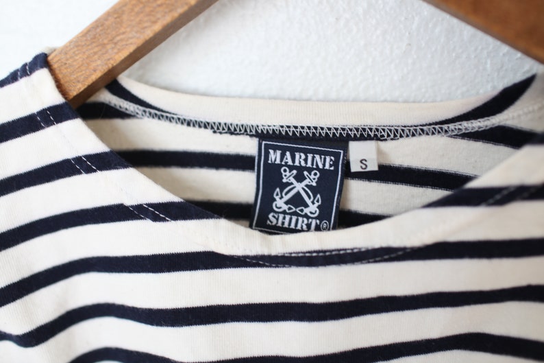 vintage navy blue /& white striped monaco cropped top nautical t shirt #0374