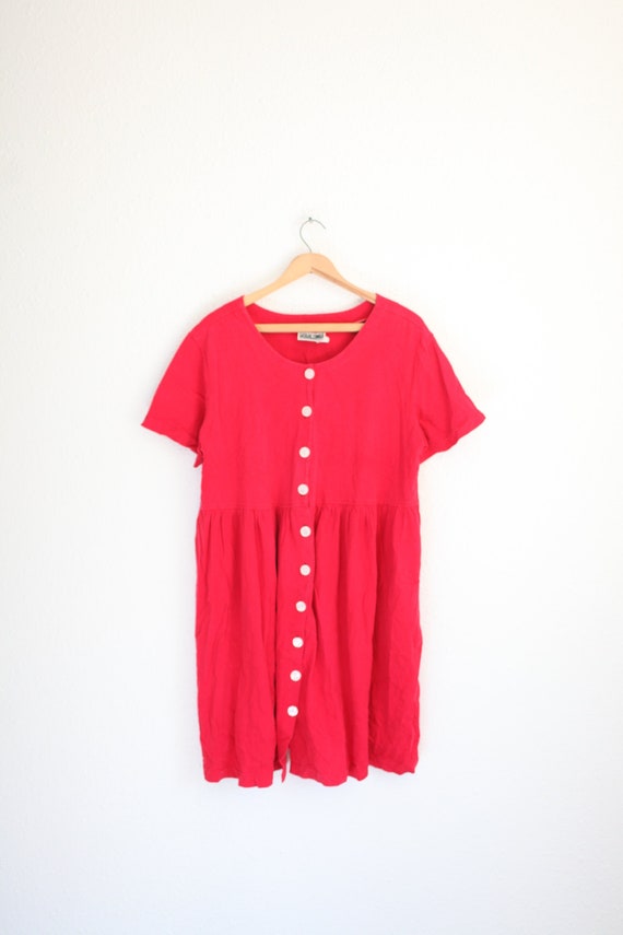 vintage 90s red oversized  babydoll dress #008