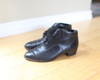 vintage black leather oxfords lace up ankle boots womens 6