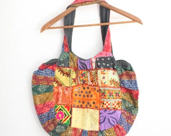 vintage 90s kantha bright patchwork festival shoulder bag