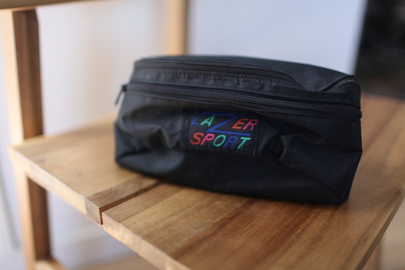 vintage lazer sport black canvas tourist fanny pack