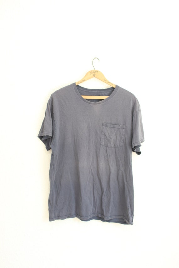 vintage 80s faded  navy blue  pocket  t shirt #06… - image 1