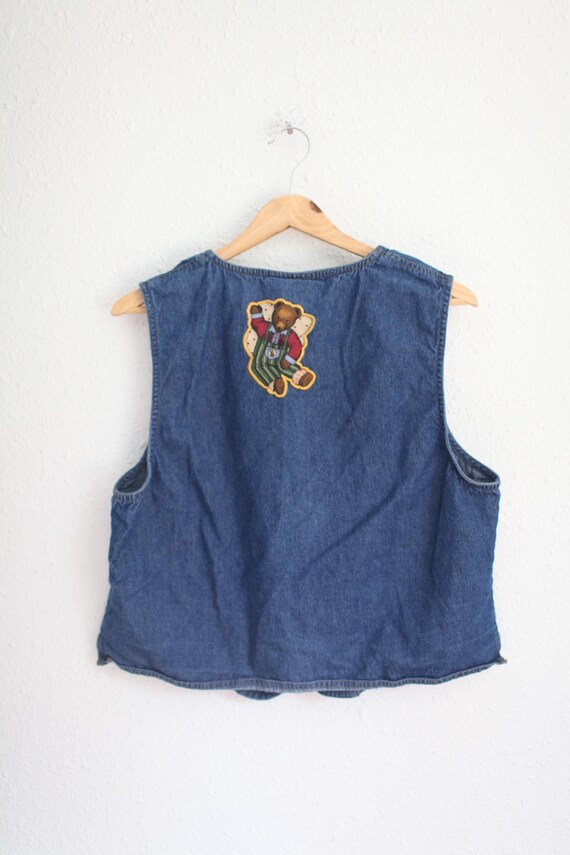 vintage 90s honey bear embroidered blue jean denim  vest L  #0340 View 6