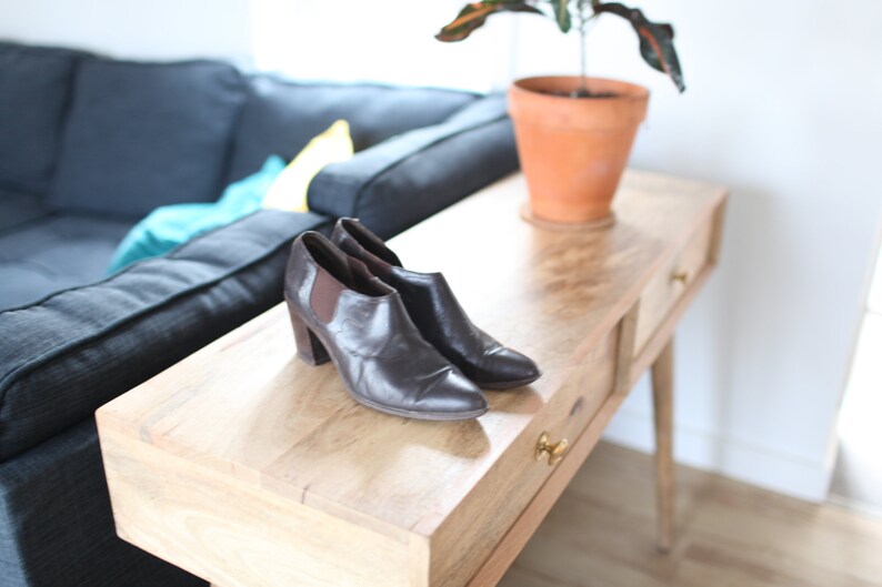 vintage brown leather slip on oxford ankle boots womens 8