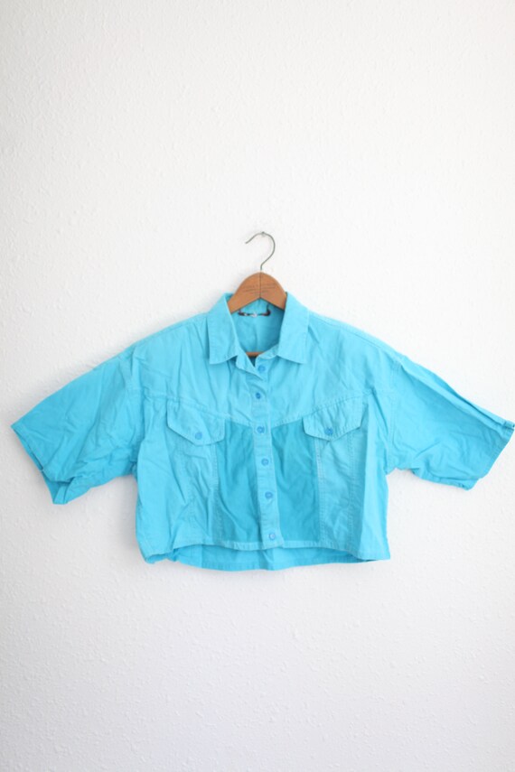 vintage  80s turquoise  blue boxy oversized button