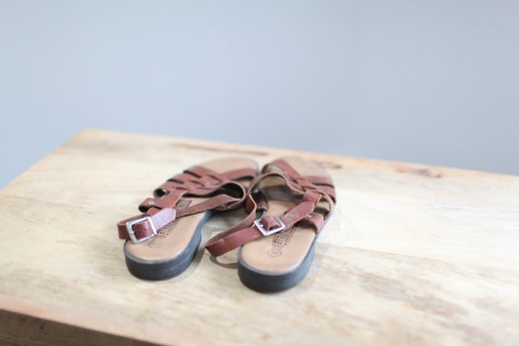 vintage 90s woven brown leather strappy sandals w… - image 4