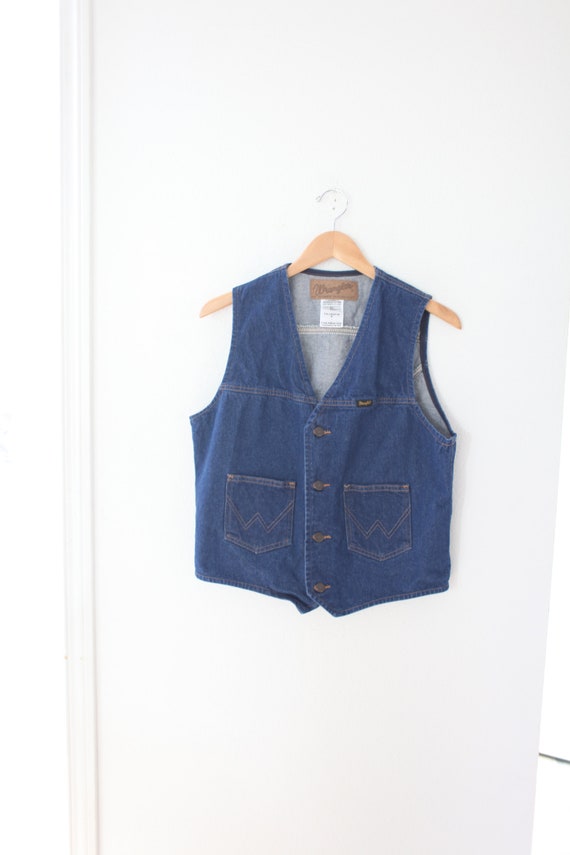 vintage wrangler denim blue western vest #0574