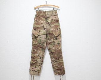 vintage camo green military cargo trouser pants 27 #0256