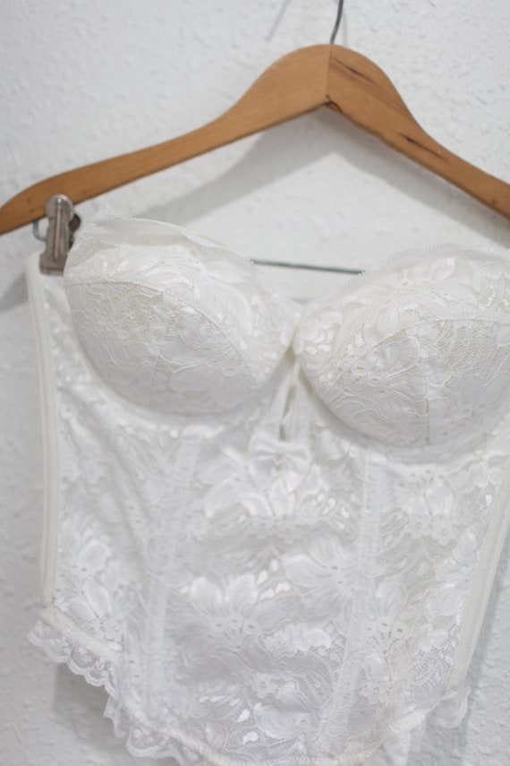 vintage 80s white lace corsette camisole bralette… - image 2