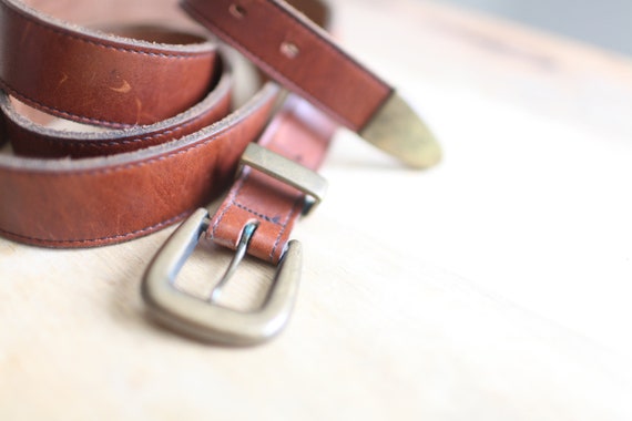 vintage 90s  brown leather belt   brass buckle - image 2