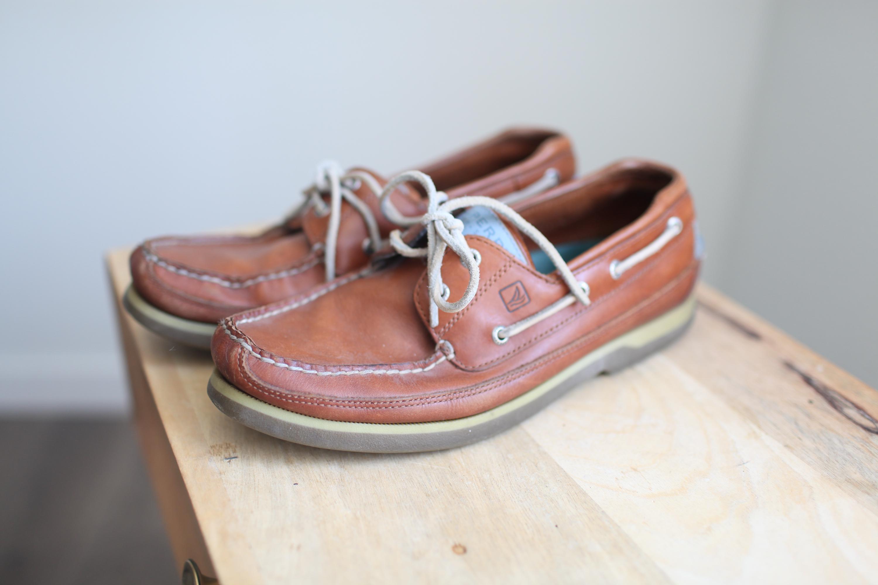 Vintage 90s Sperry Tan Brown Leather Oxfords Boat Shoes Mens 